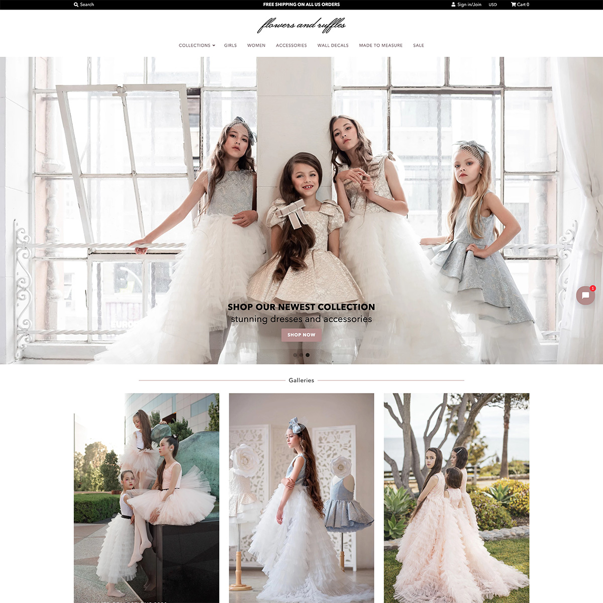 Flowers and Ruffles desktop website