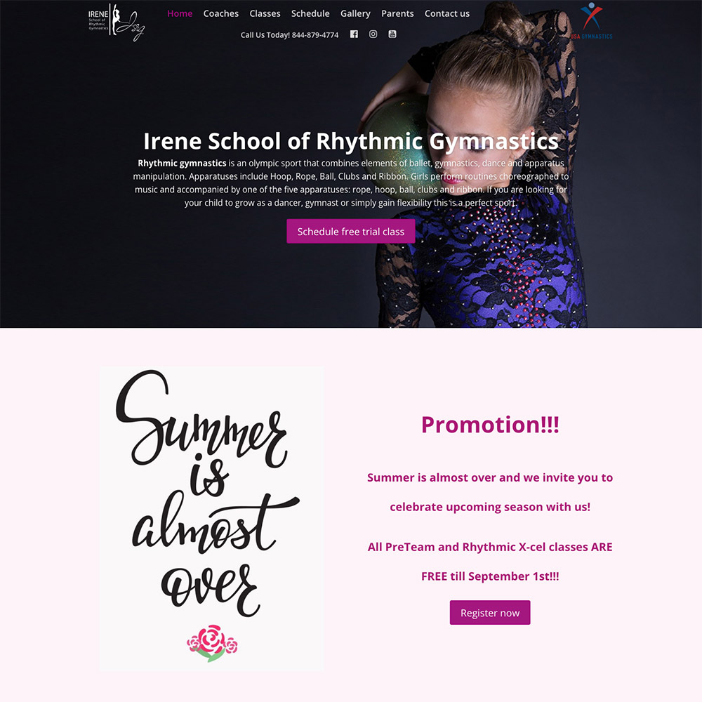 Irene School of Gymnastics desktop website