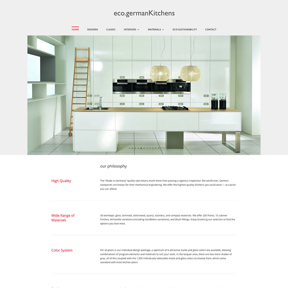 Eco German Kitchens desktop website